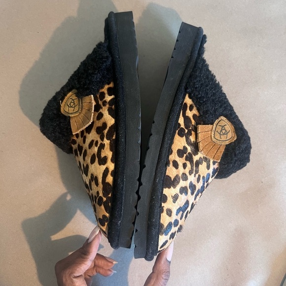Ariat Cheetah Print Leather Faux Fur Lined Square Toe Slippers Women’s US 7 - Picture 5 of 7